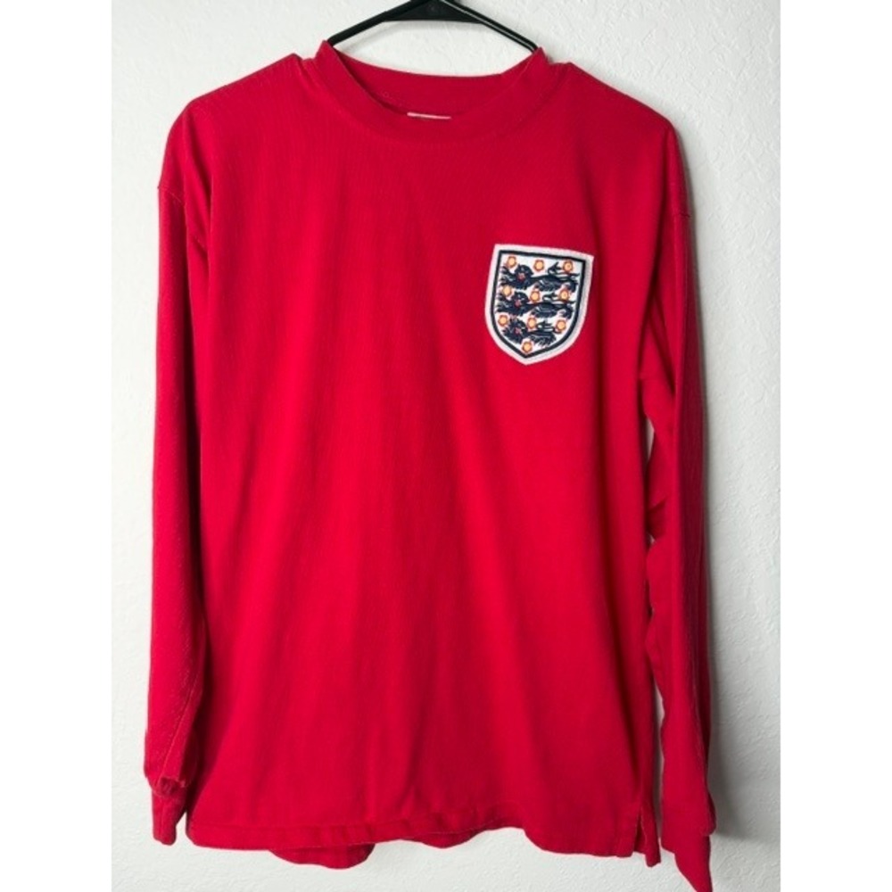 Score Draw Official Retro England Long Sleeve Jersey Red Three Lions Number 6 L
